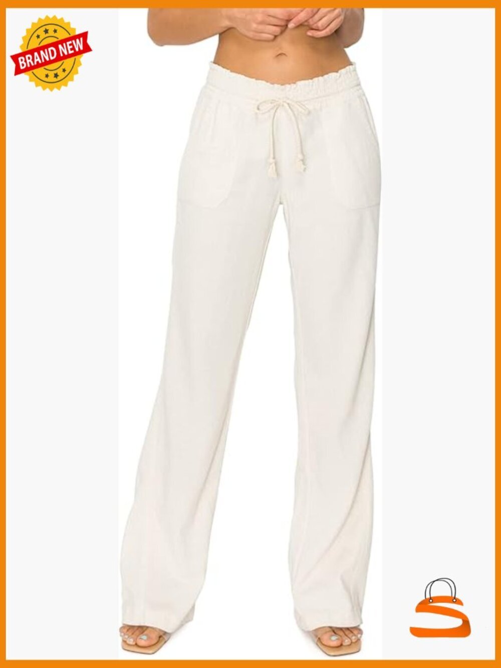 Linen Wide Leg Palazzo Pants with Pockets Drawstring Waist